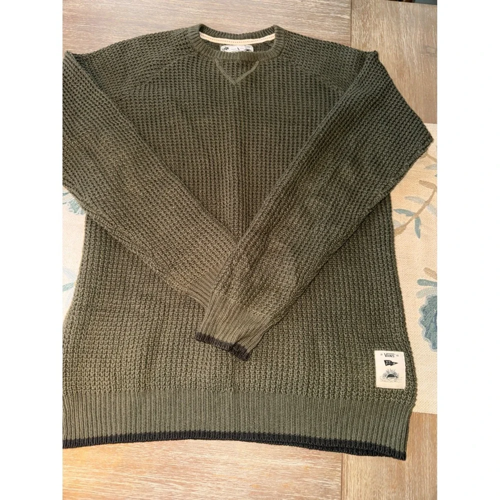 Vans Joel Tudor Collection‎ Mens Green Waffle Knit Crewneck Sweater Size S